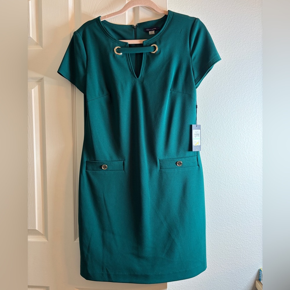 Tommy Hilfiger Teal Mini Dress with Gold Details